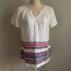 Short Sleeve Linen Striped Top